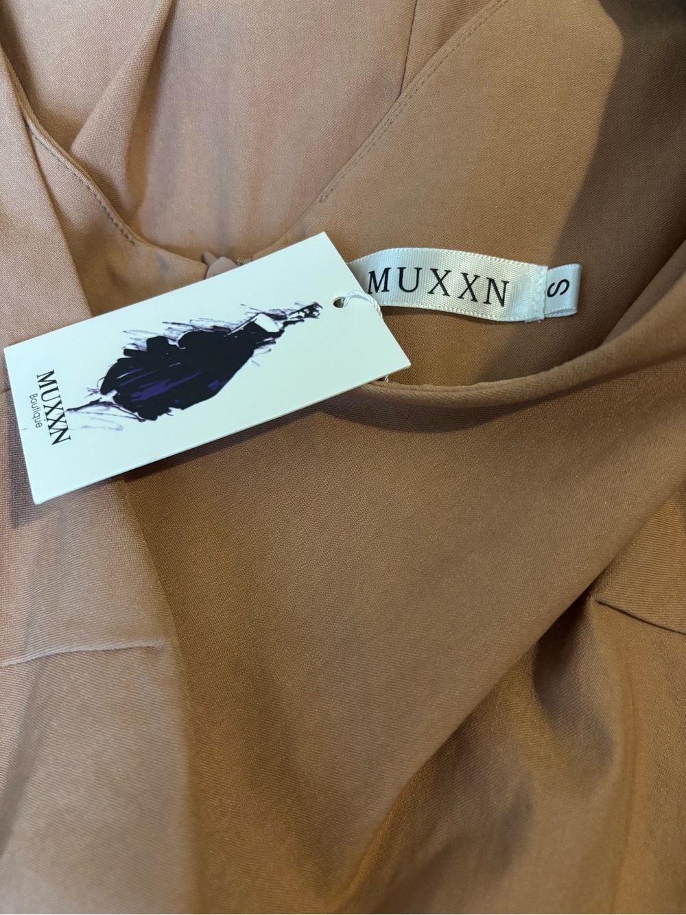 MUXXN Ruched Sheath Dress-Camel-Size Small-NWT - Picture 10 of 10